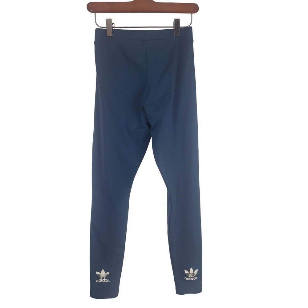 Adidas Athletic Leggings S Womens Blue White Logo Pull On Skinny Leg Athleisure
